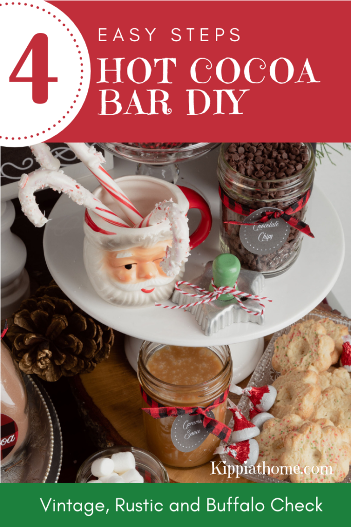 Hot Cocoa Bar for Christmas entertaining. Easy to setup and delight your family and friends with a Santa mug of hot chocolate for Christmas. #freeprintables #hotcocoabar #hotchocolatebar #hotchocolatebarlabels #christmasdecor Hot Cocoa Bar for Christmas entertaining