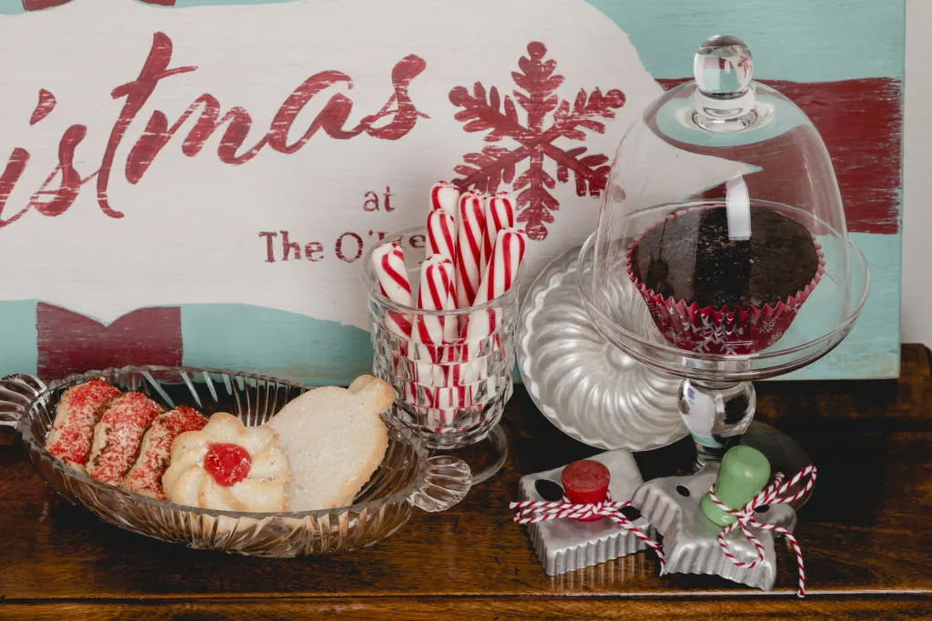 Vintage Christmas cookie cutters, glassware and molds