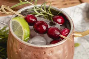 Frosty Cranberry Moscow Mule with garnish