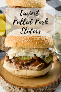 Easiest Pulled Pork Sliders, 3 Ingredients slow cooker recipe, make ahead and enjoy! #siders #pork barbecue #coleslaw #kippiathome