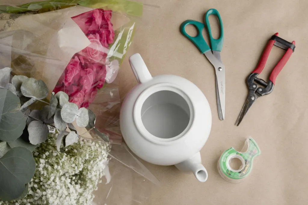 Elements for floral arranging DIY, Rae Dunn inspired sign, Tea Time 