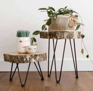 Modern live edge tables with hairpin legs were made from a fallen tree. See our DIY instructions and make some Live edge, Tree Slice Hairpin Tables DIY, Romantic Boho chic bedroom makeover