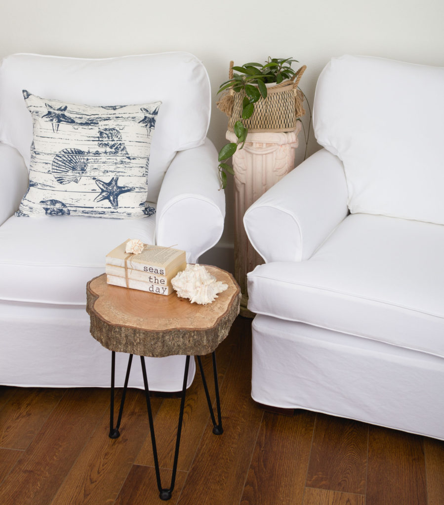 Slipcovered chairs, white denim twill