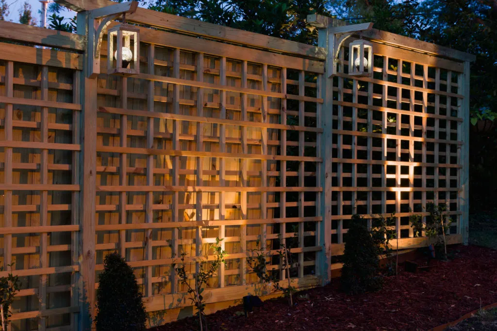 Night Time Trellis with wooden lanterns