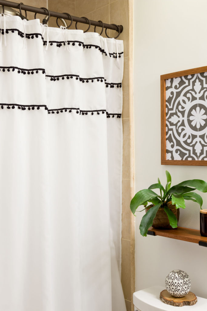 DIY Shower Curtain Ties, fresh updated Boho style bathroom on a budget