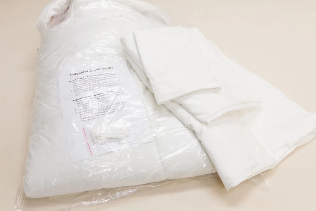 Duvet insert and king sheet set ready for a quick DIY duvet cover. Easy and washable learn how to make one today... Duvet insert and king sheet set