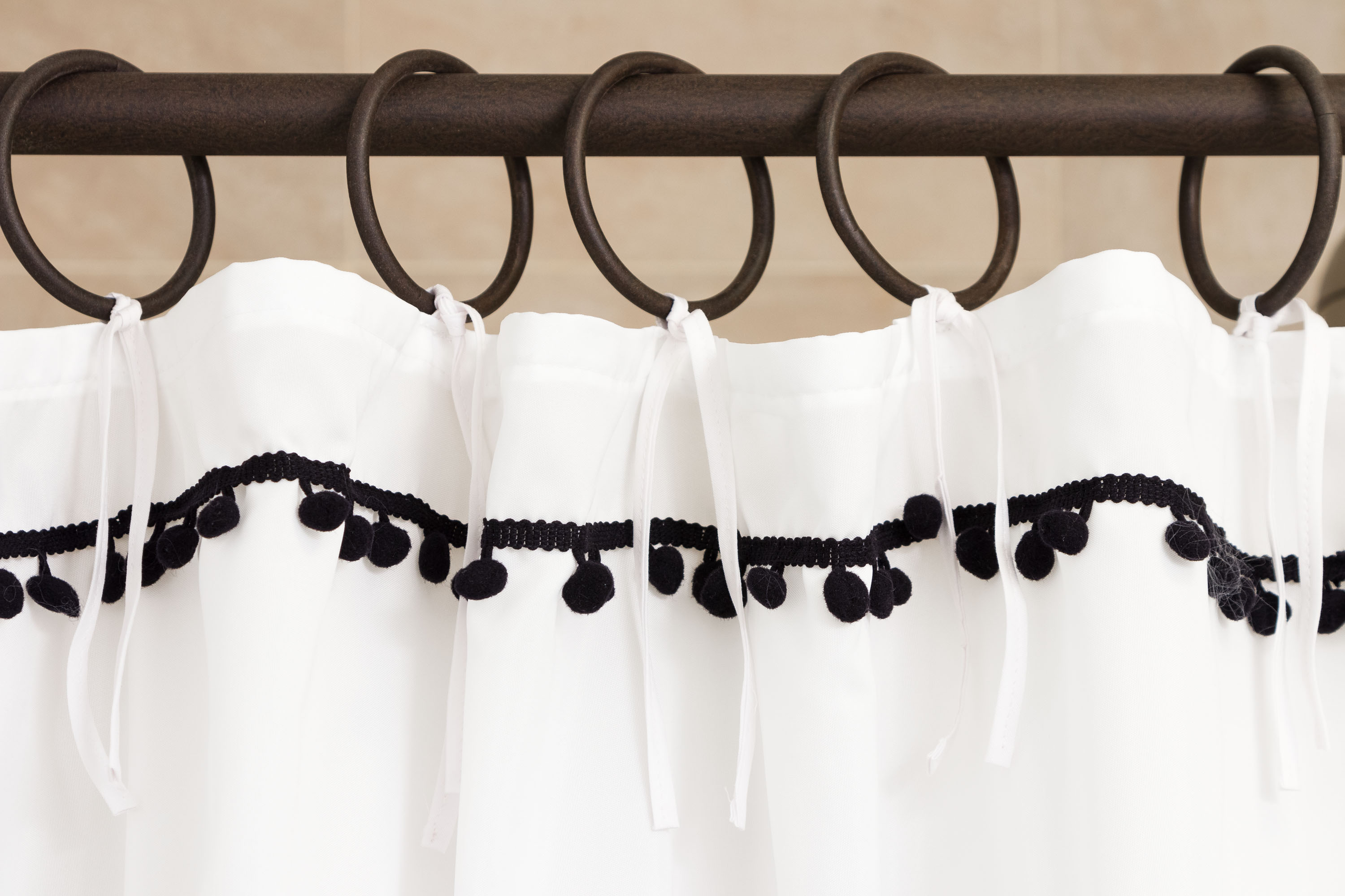 Shower curtain attached with ties time Kippi at Home