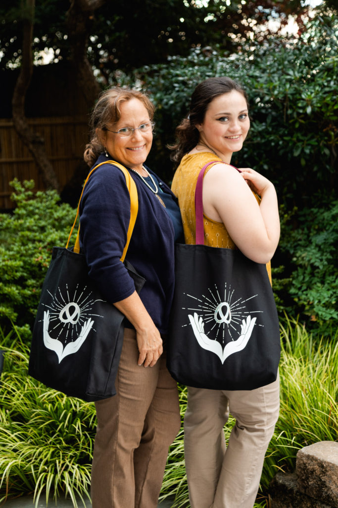 Ladies holding Handmade Tote Bags