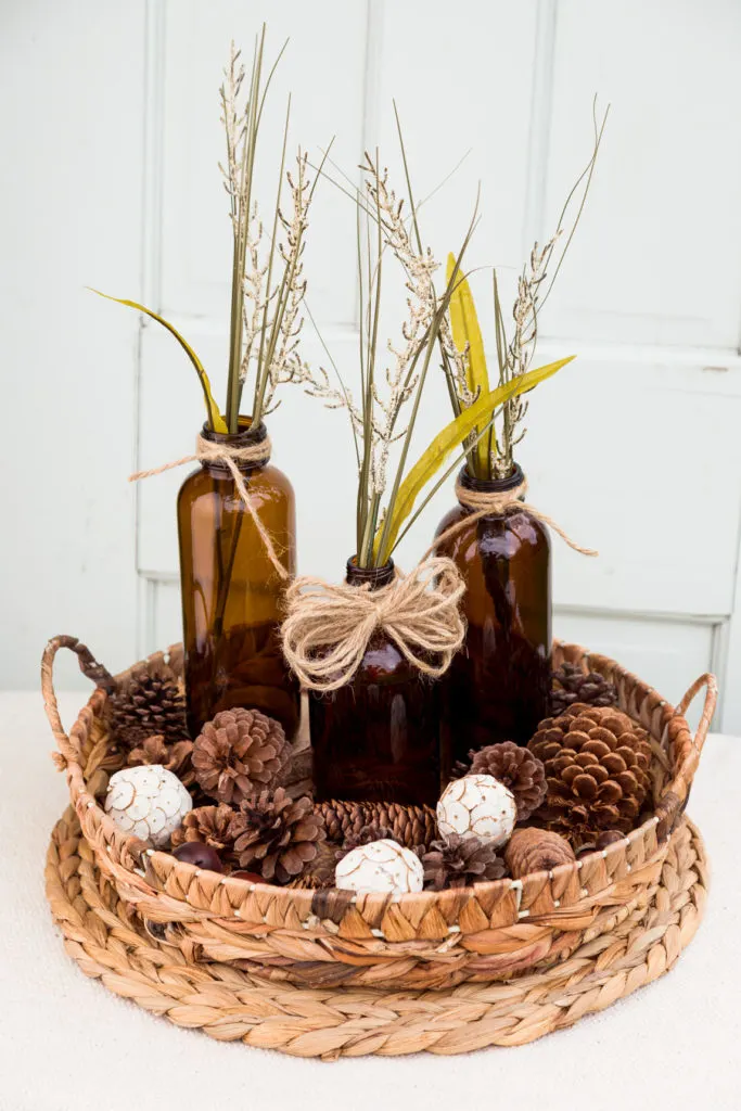 Wicker tray filled with Fall decor