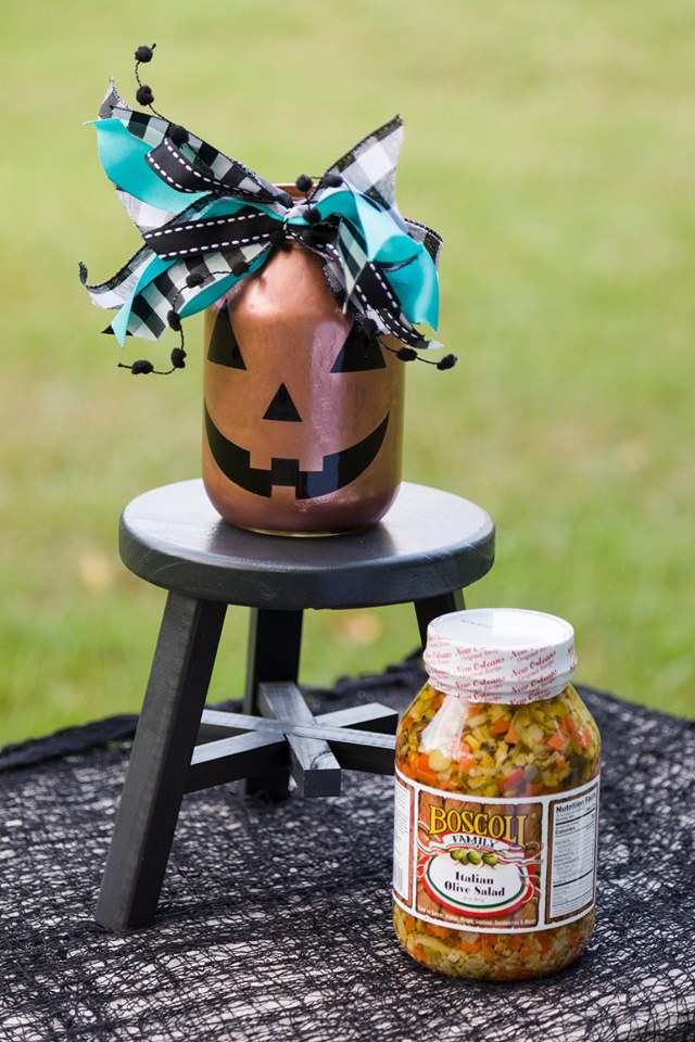Upcycled jar Jack O' Lantern with Re-Fabbed Bow