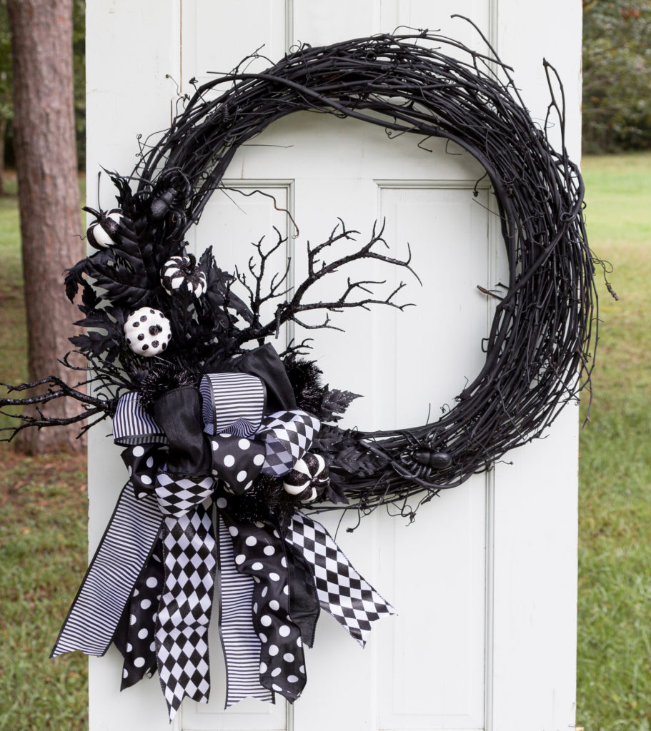 Black and white Halloween wreath