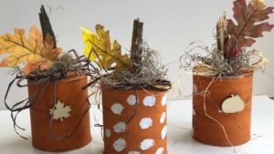Upcycled tin can pumpkins