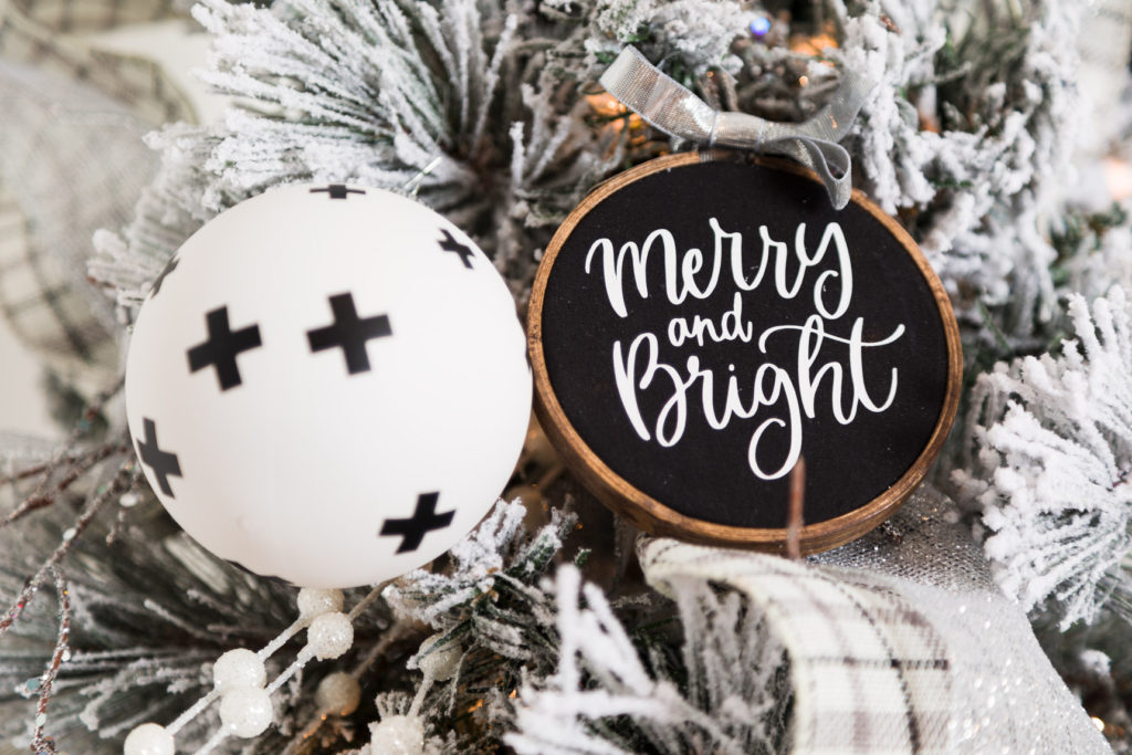 Merry and bright hoop ornament