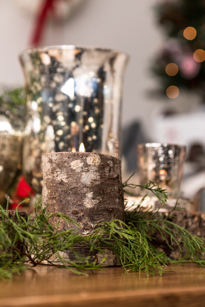 Mercury glass and rustic candle holders