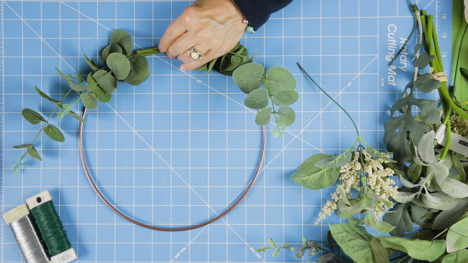 How to Make a Hoop Wreath, Peonies, Eucalyptus, Step by Step