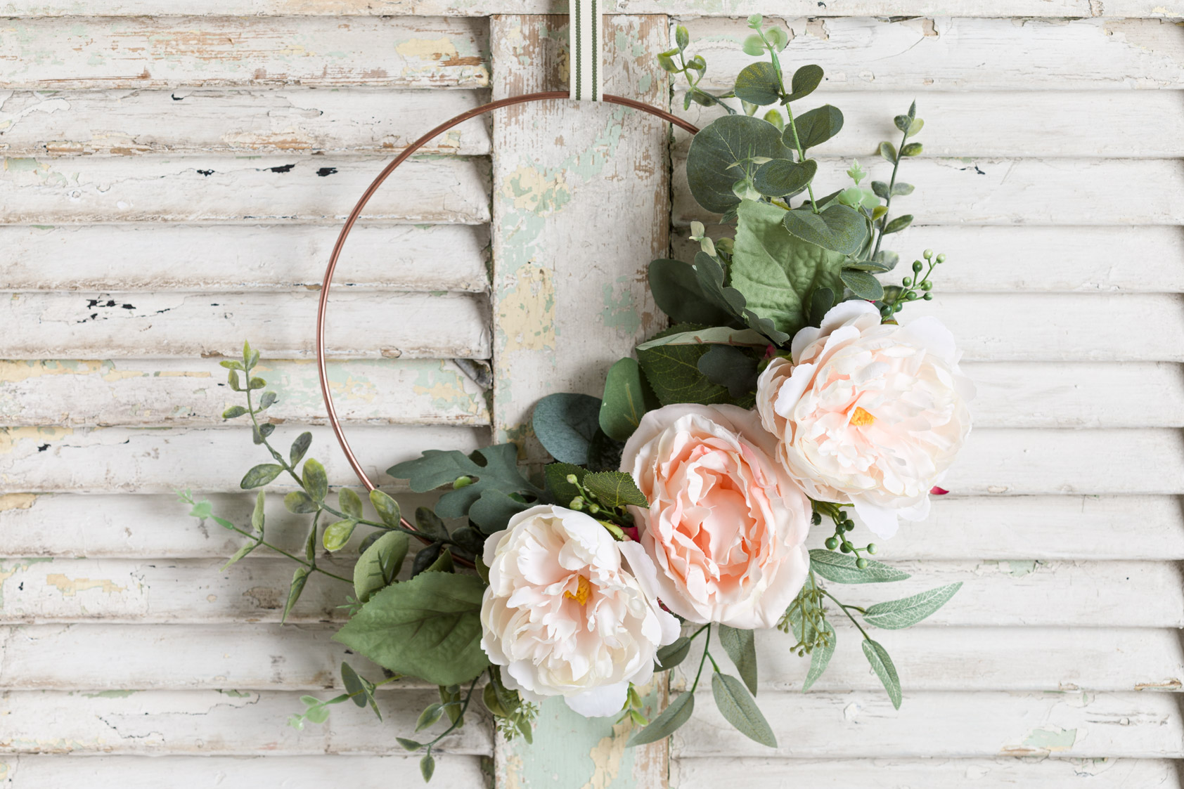 How to Make a Hoop Wreath, Peonies, Eucalyptus, Step by Step