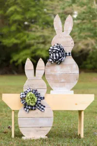 Pallet Wood Bunnies With Buffalo Check Bows 