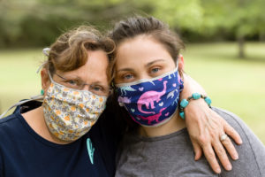 Wearing the fabric pleated face masks with ties