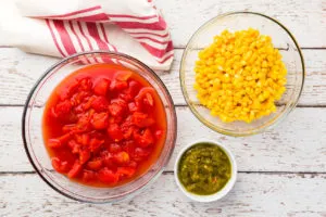 Tomatoes, chilies and corn for taco soup