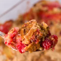 Crunchy buttery topping with fruity ooey-gooey center