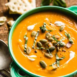 Garnished butternut soup