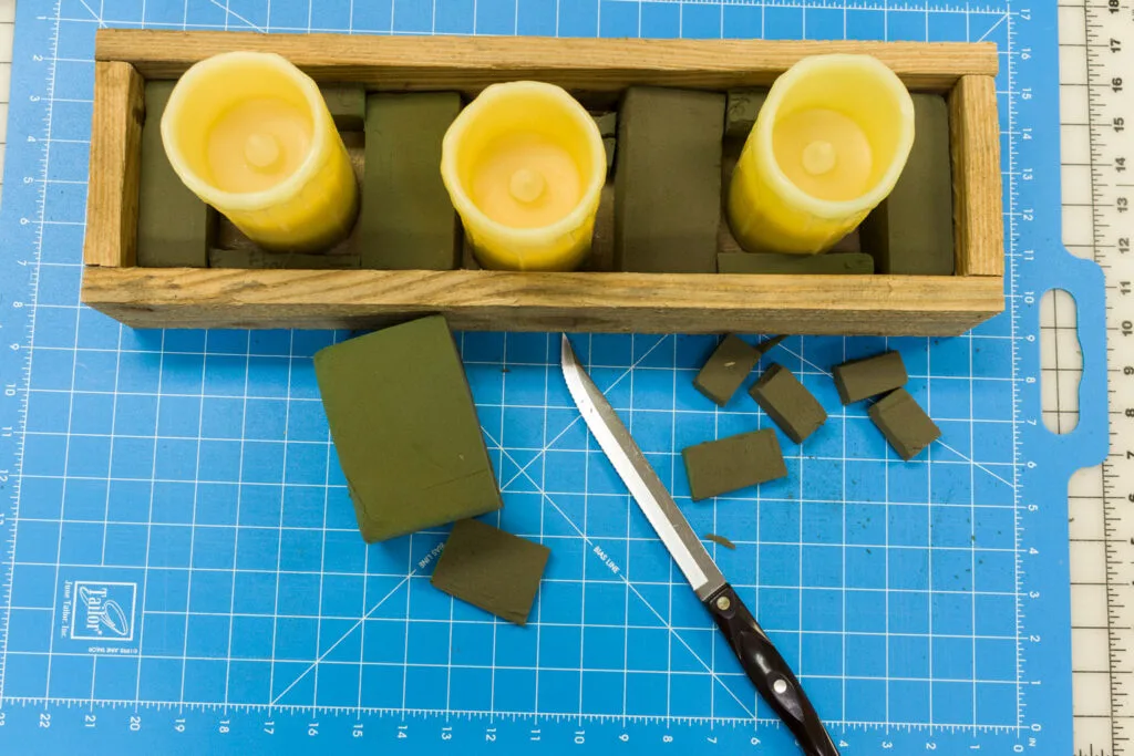 Filling the box with floral foam