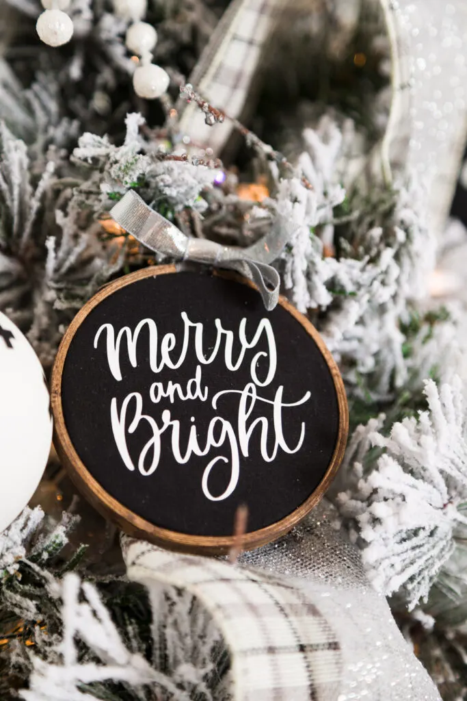 Merry and bright DIY embroidery Hoop Christmas Ornament