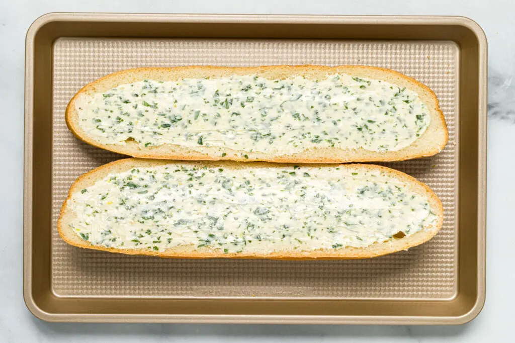 Garlic herb buttered bread ready for the oven