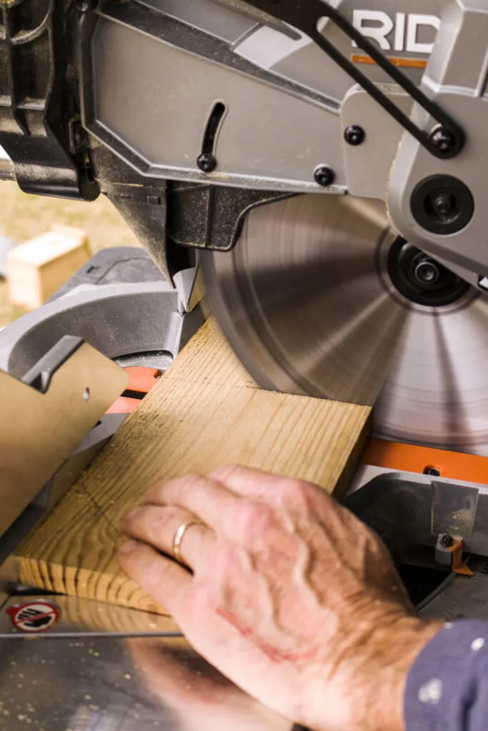 Cutting bottom of the front of the DIY birdhouse 