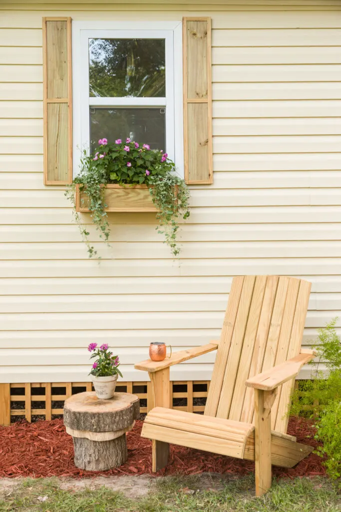 DIY Adirondack chair, window flower box, and diy shutters