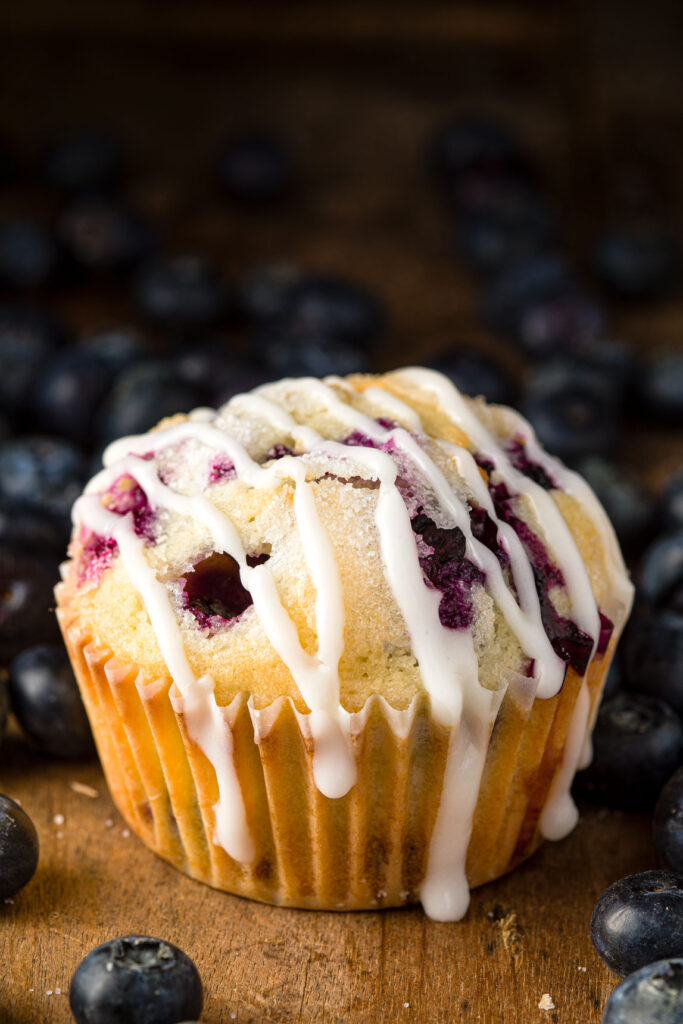 Lemon blueberry muffin with glaze