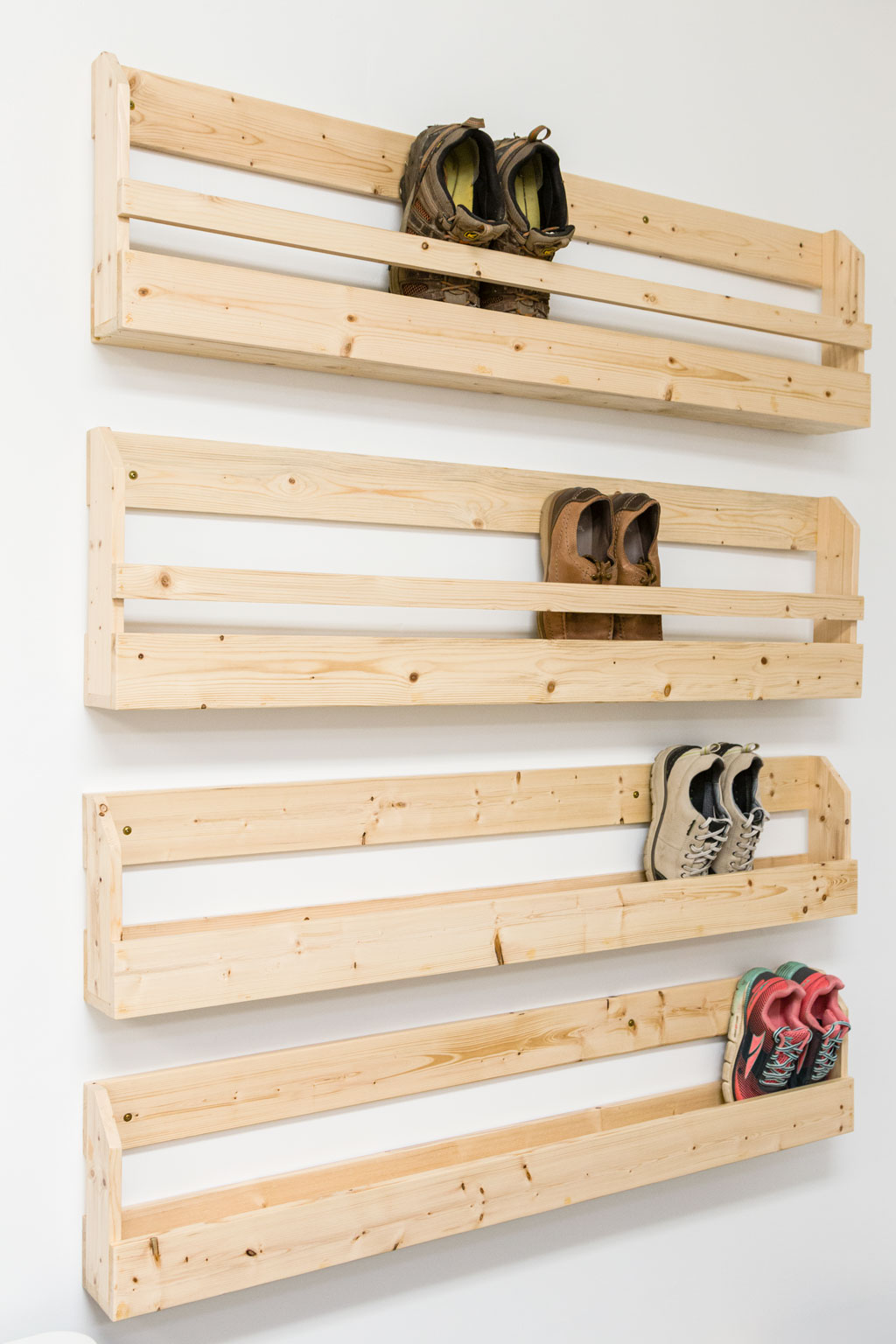 DIY Wooden shoe display attached to the wall