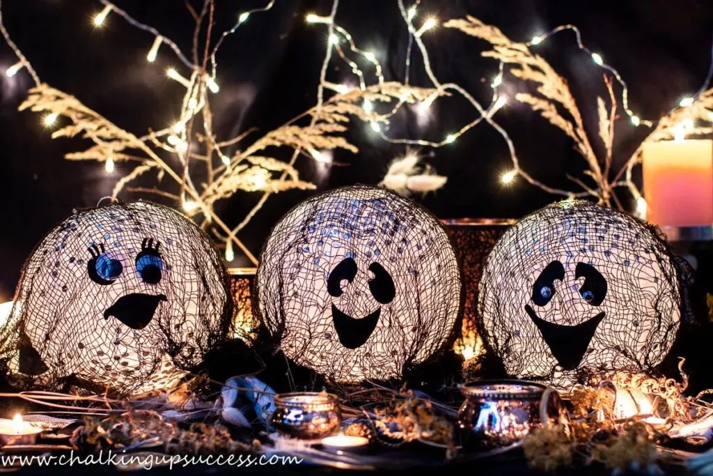 Handmade paper lanterns with ghosts faces