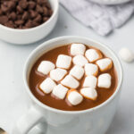 Crockpot hot chocolate in a mug topped with marshmallows