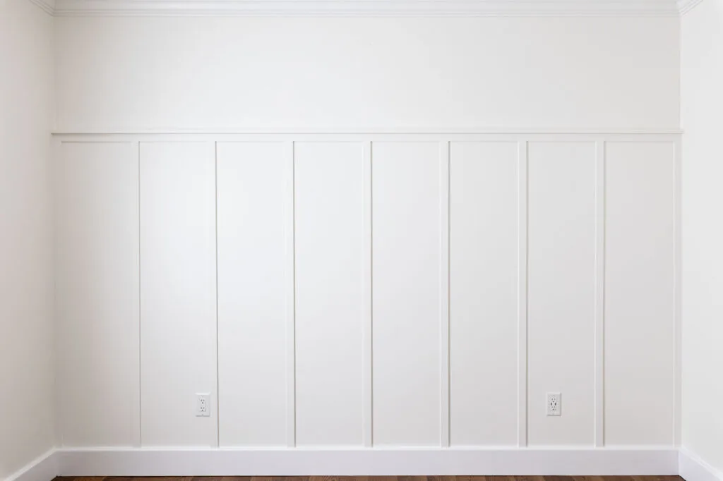 board and batten wall painted white