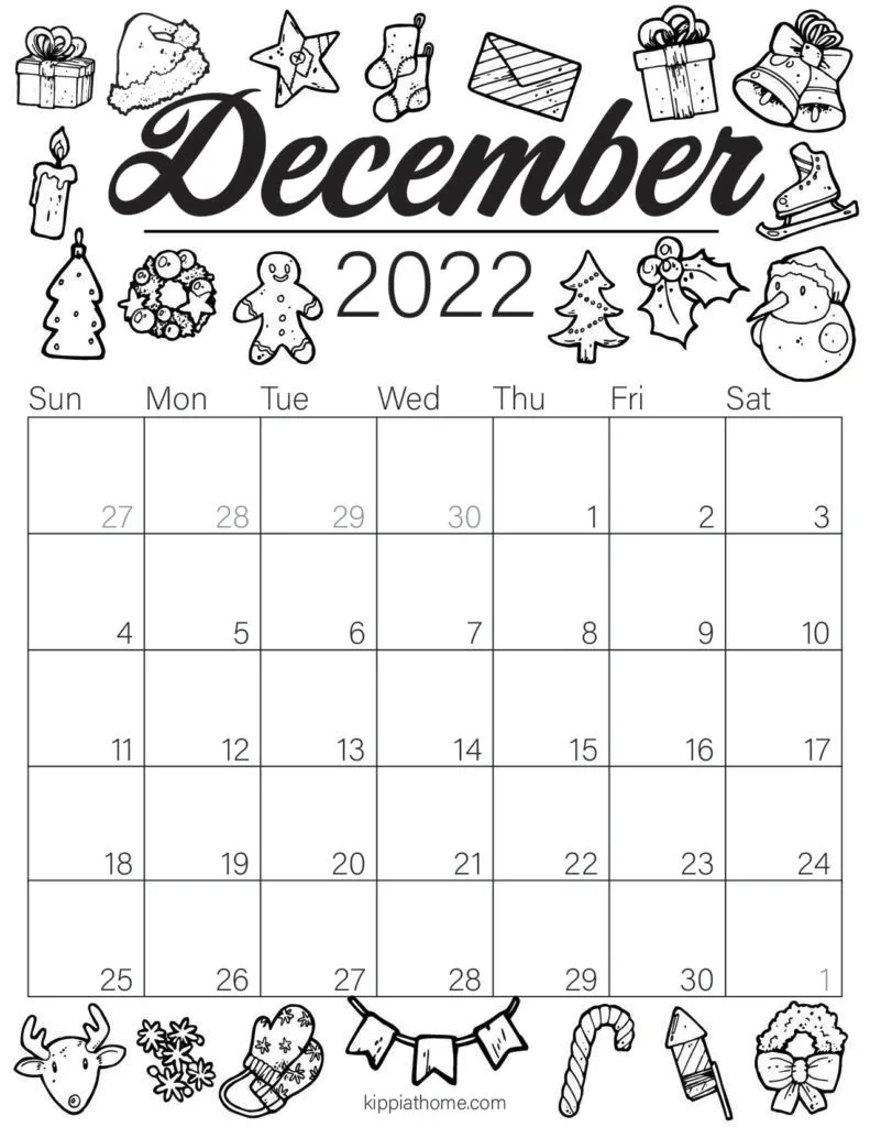 printable December 2022 calendar