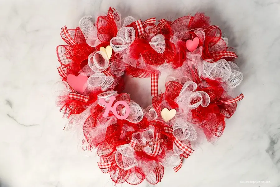 red and white deco mesh wreath