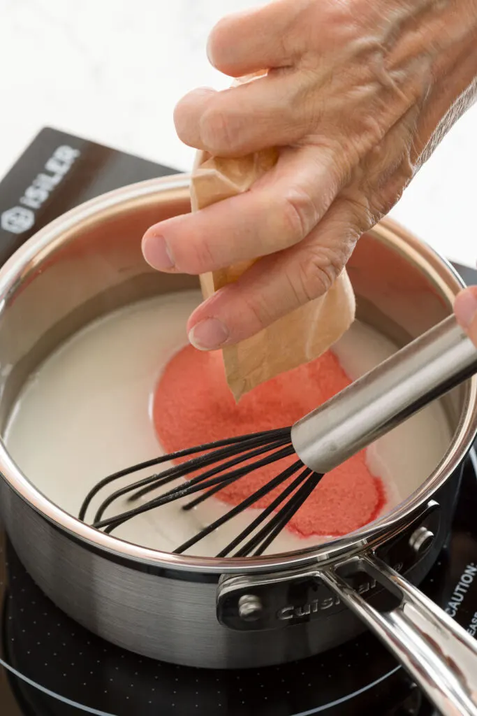 Adding the jello powder to the mixture