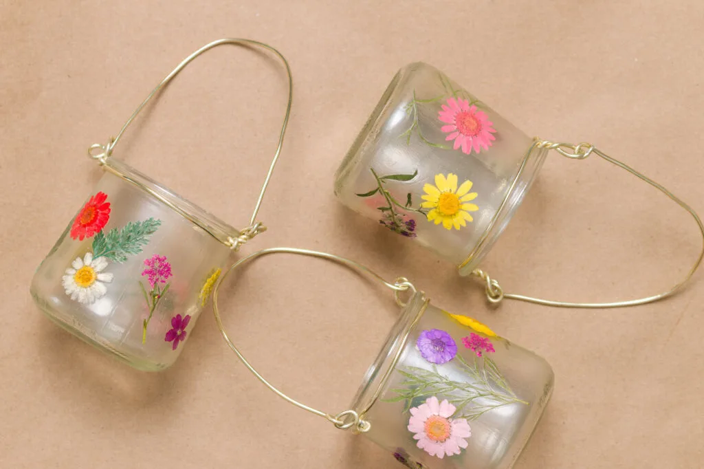 Three DIY pressed flower lanterns