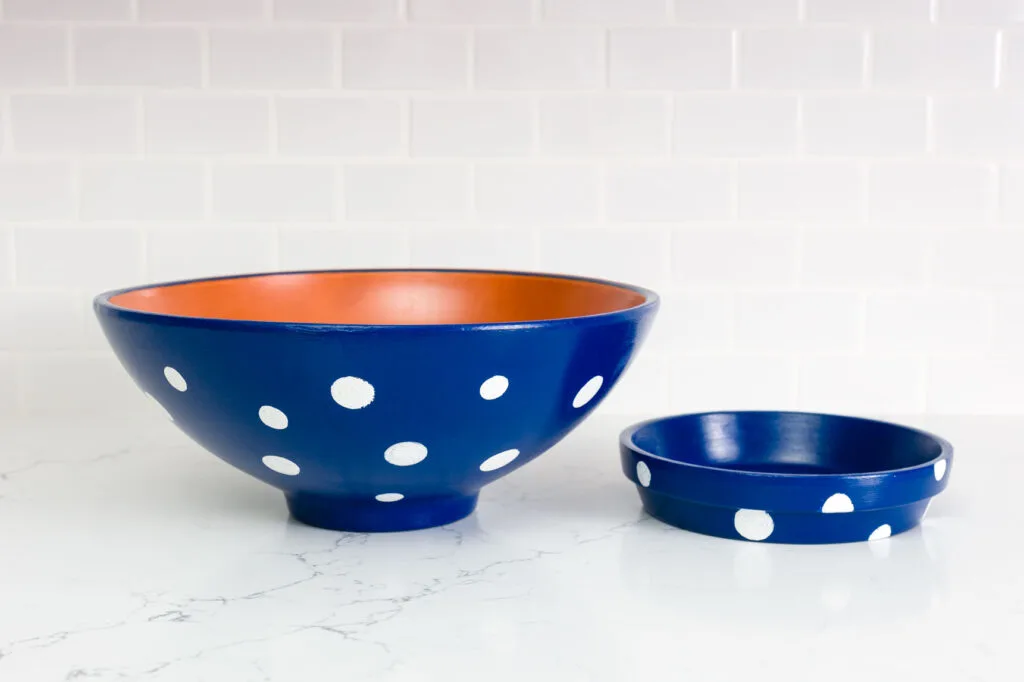 Polka dot painted pot and saucer