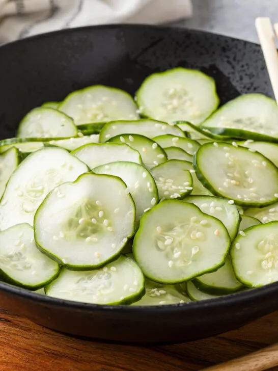 bowl filled with sunomono cucumber salad