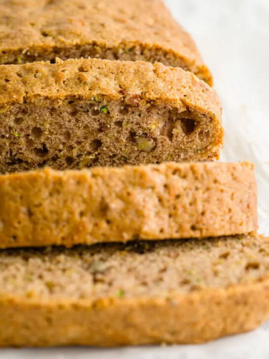 Sliced zucchini bread on a table