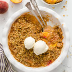 Peach crisp with ice cream
