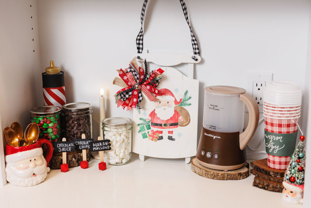 Hot chocolate, mix-ins, cups, and decorations