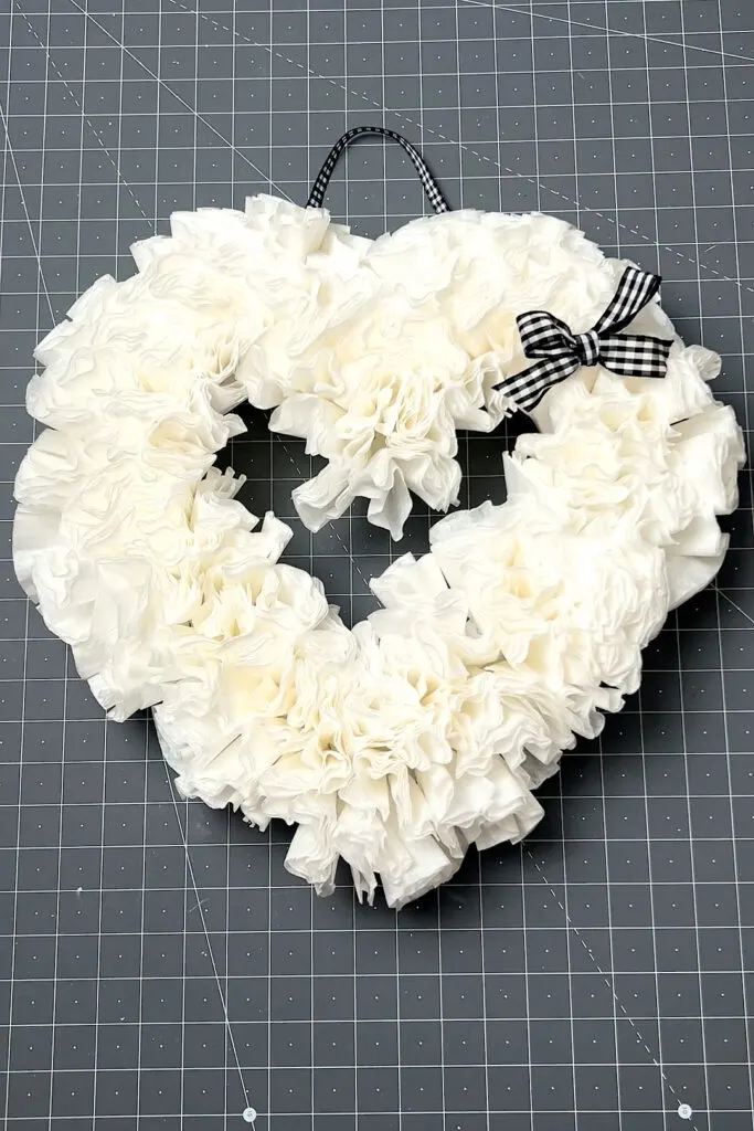 Coffee filter heart with buffalo check bow