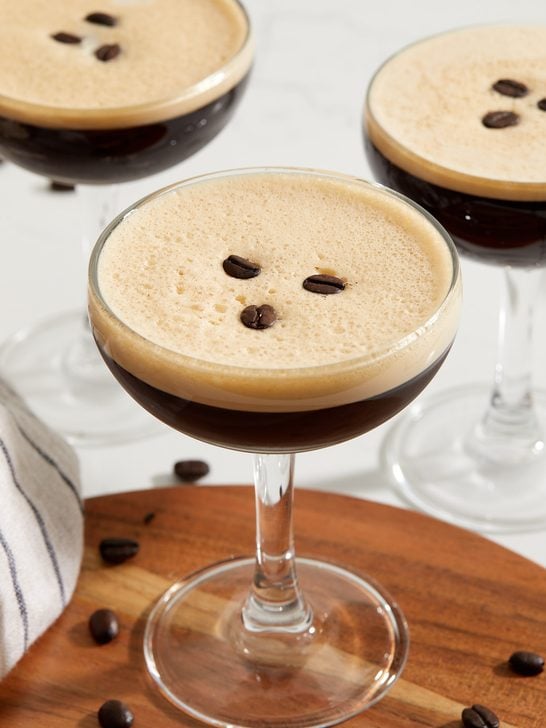 espresso martini cocktail in a coupe glass