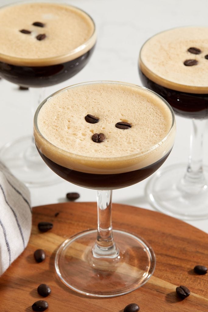 espresso martini cocktail in a coupe glass
