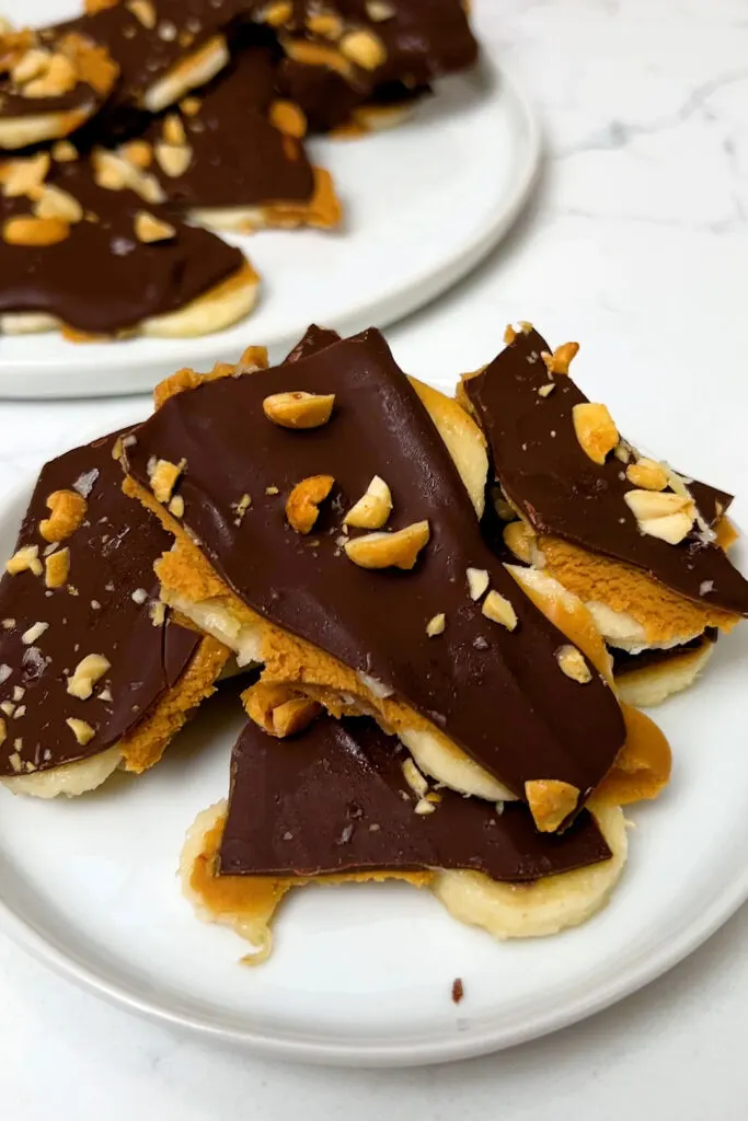 Banana bark pieces on a serving plate