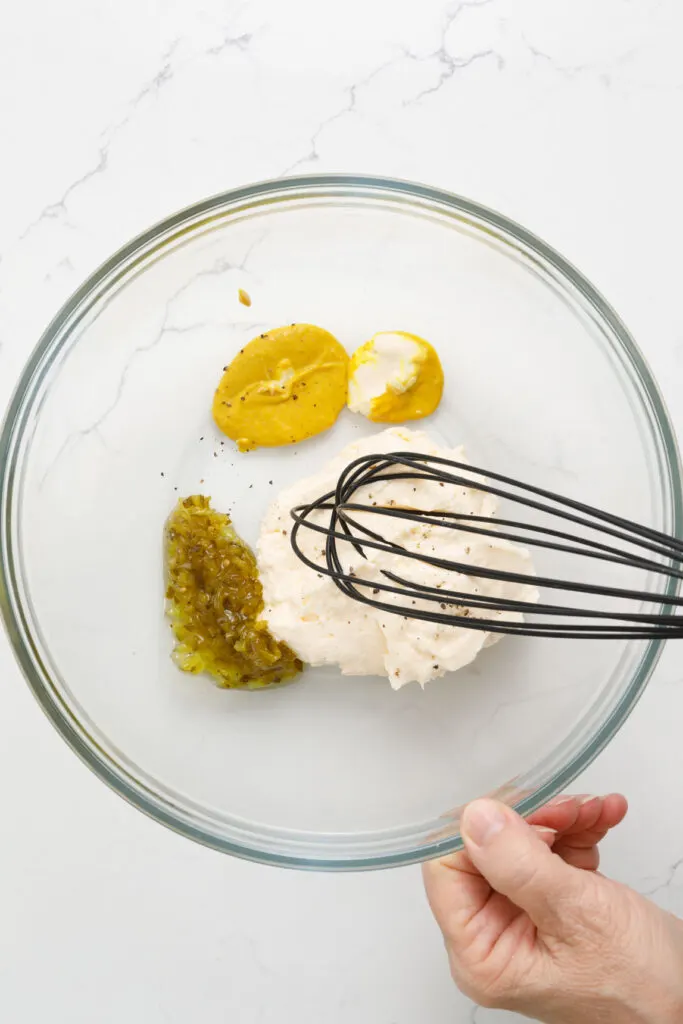 Ingredients for the dressing in a bowl