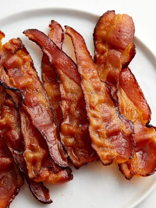 oven cooked bacon on a plate